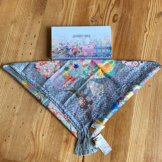 Johnny Was 100% Silk Patterned Lapin Tassel Fringe Scarf NEW in Box 0316AO