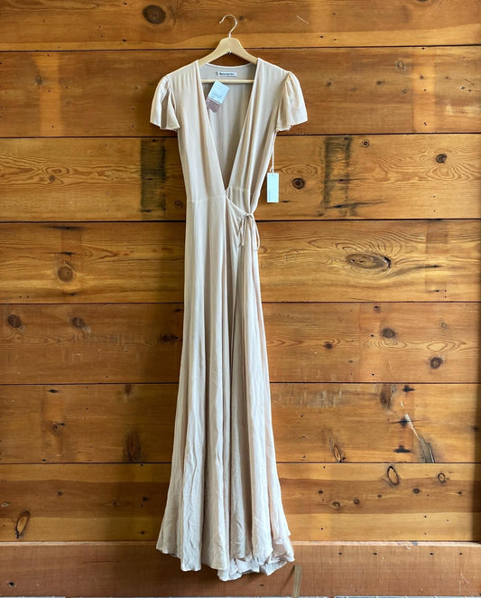 M - Reformation $388 Champagne Deep V Full Length Rosey Wrap Dress NEW 0422RW