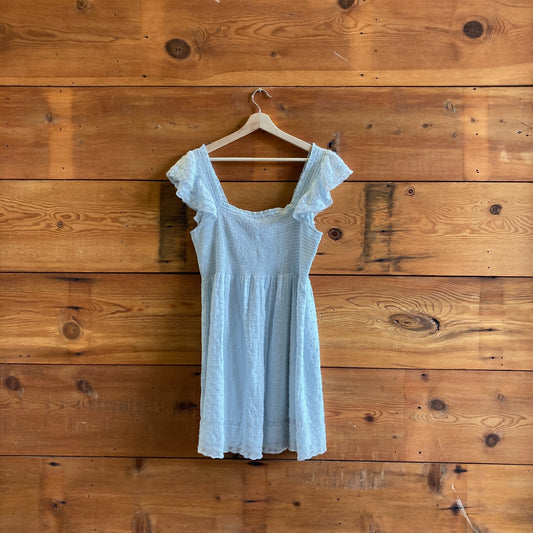 XL - Love Shack Fancy Light Blue Smocked Ruffled Cap Sleeve Dress 0424PP