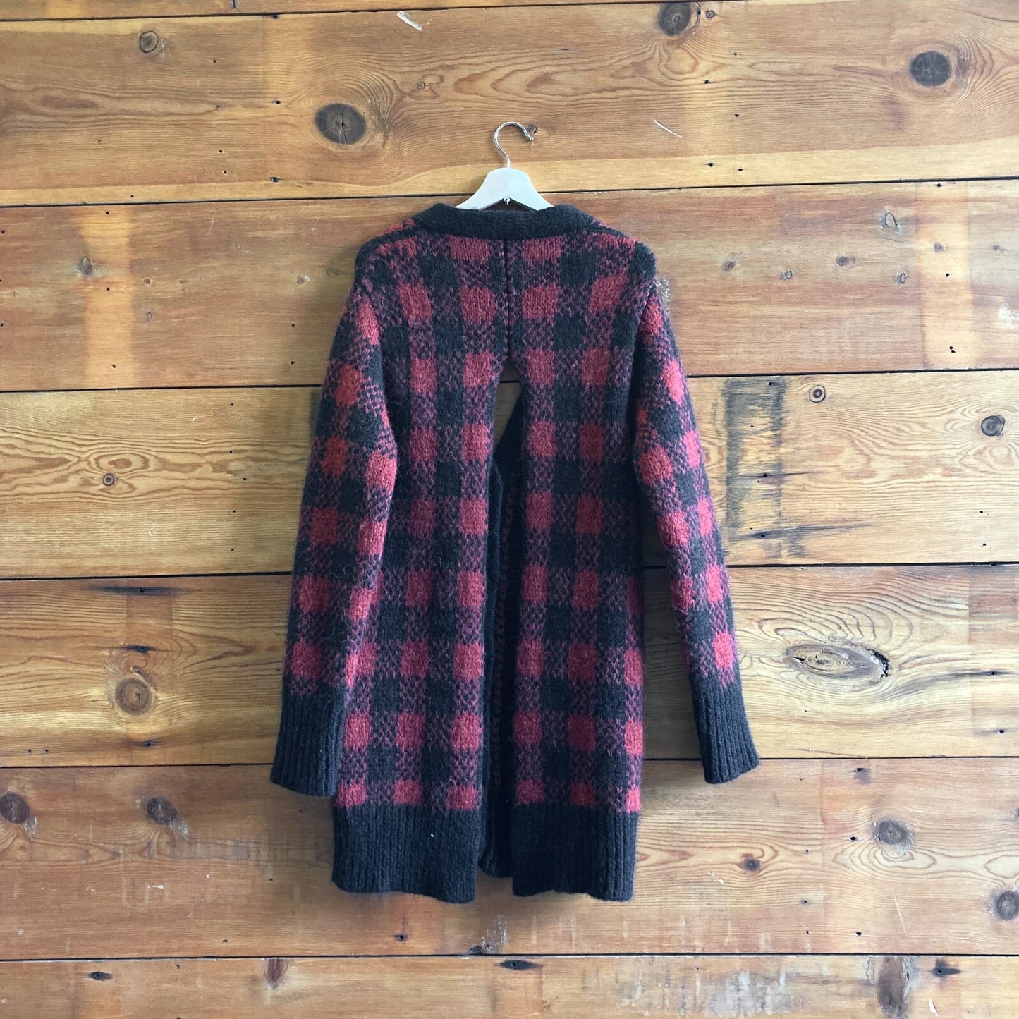 42 - Marni Red Black Plaid Chunky Kint Split Back Cardigan Sweater 0505DM