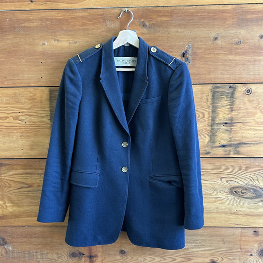 10 US - Burberry Brit Navy Blue Wool Coat w/ Gold Buttons Womens Jacket 0507GG