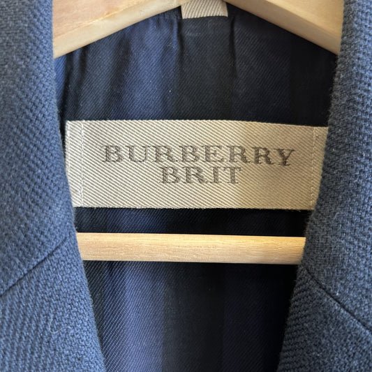 10 US - Burberry Brit Navy Blue Wool Coat w/ Gold Buttons Womens Jacket 0507GG