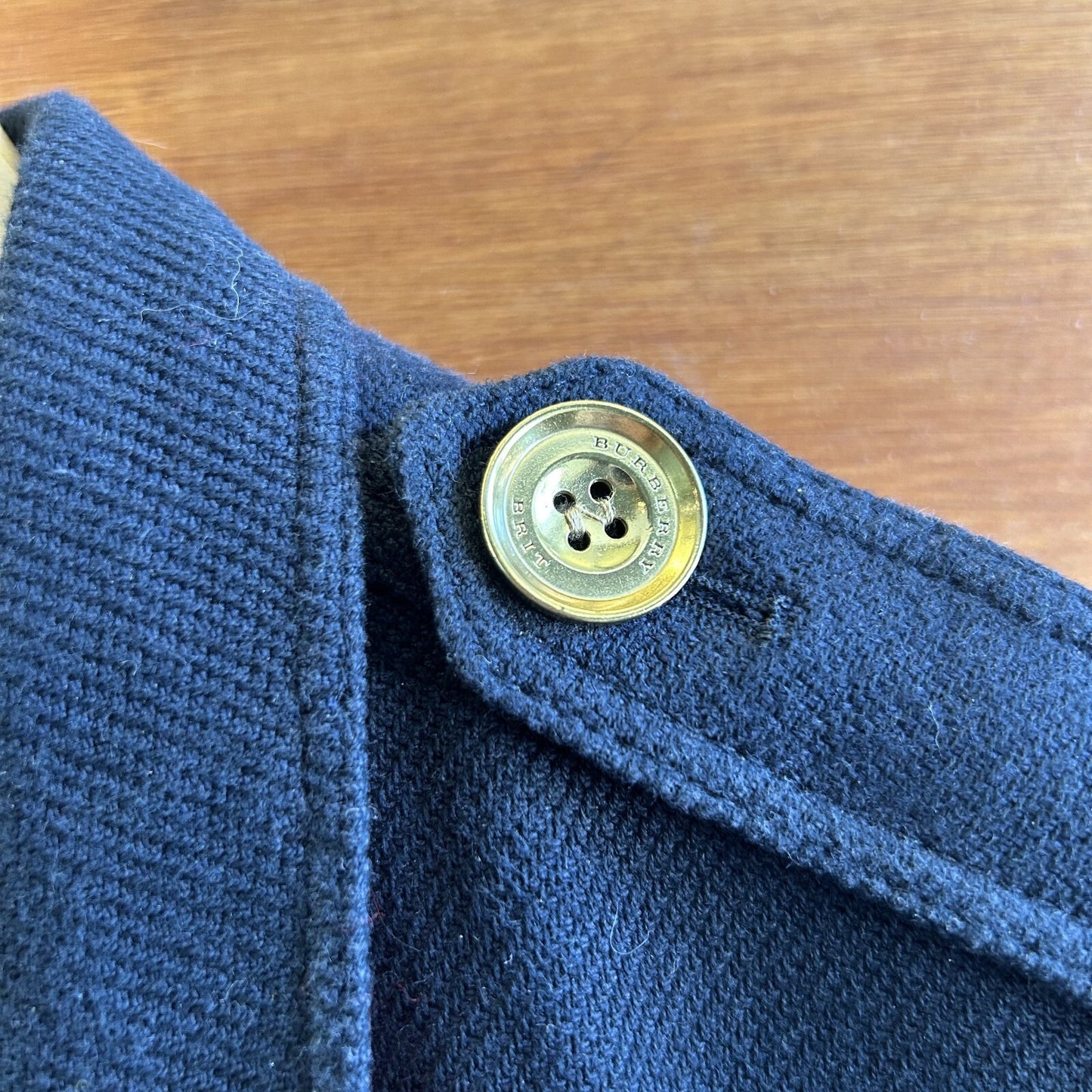 10 US - Burberry Brit Navy Blue Wool Coat w/ Gold Buttons Womens Jacket 0507GG