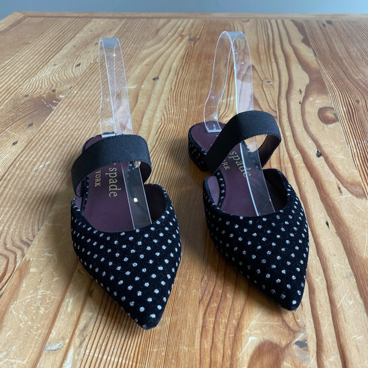 7 - Kate Spade Black Suede Metallic Dot Patterned Pointed Toe Flats Shoes 1109SS