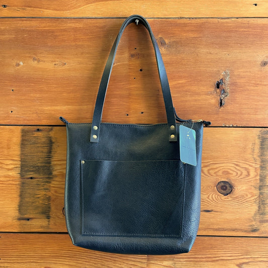 Portland Leather Goods Black Leather Top Zip Tote Bag Purse 0320HJ