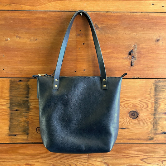 Portland Leather Goods Black Leather Top Zip Tote Bag Purse 0320HJ