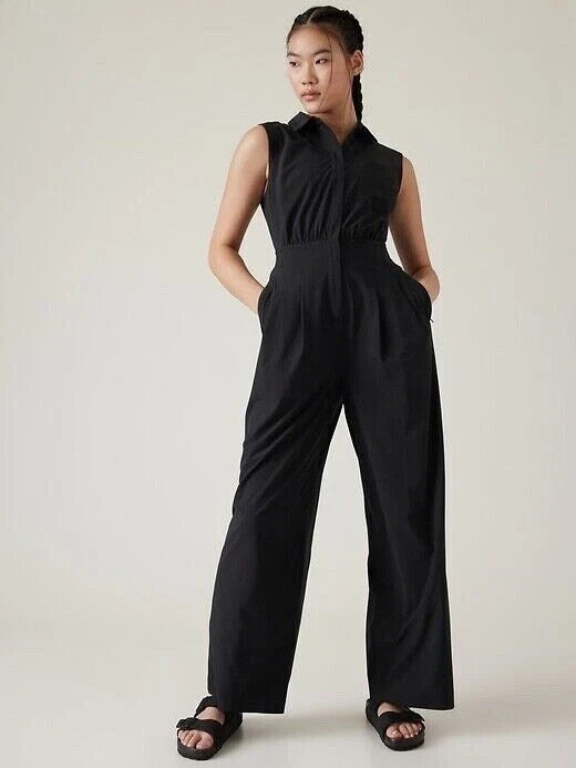 4 - Athleta Black NEW $139 Brooklyn Heights Wide Leg Jumpsuit 0303RT