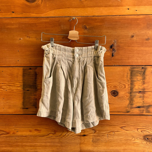 38 / M - Isabel Marant Khaki Tan Stretch Paperbag High Waisted Shorts 1009SR