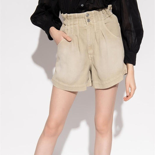 38 / M - Isabel Marant Khaki Tan Stretch Paperbag High Waisted Shorts 1009SR