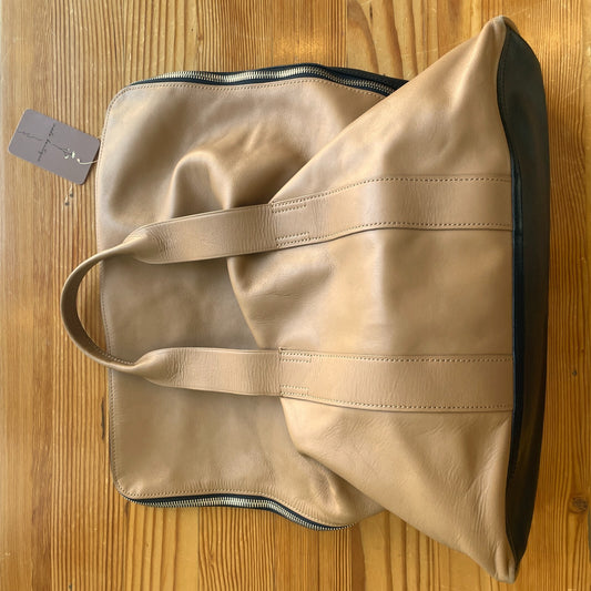 3.1 Phillip Lim Black & Tan Leather 31 Hour Foldover Tote Bag Purse 0527DB