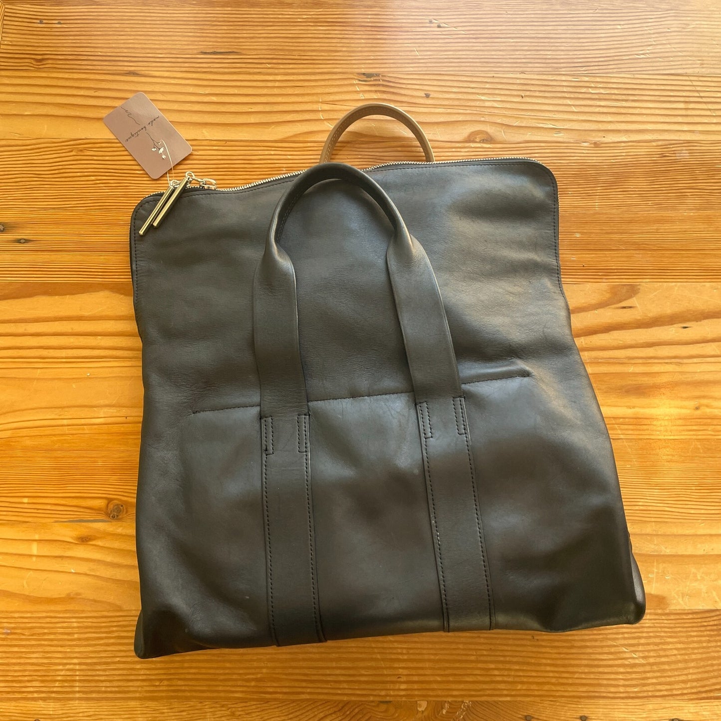 3.1 Phillip Lim Black & Tan Leather 31 Hour Foldover Tote Bag Purse 0527DB