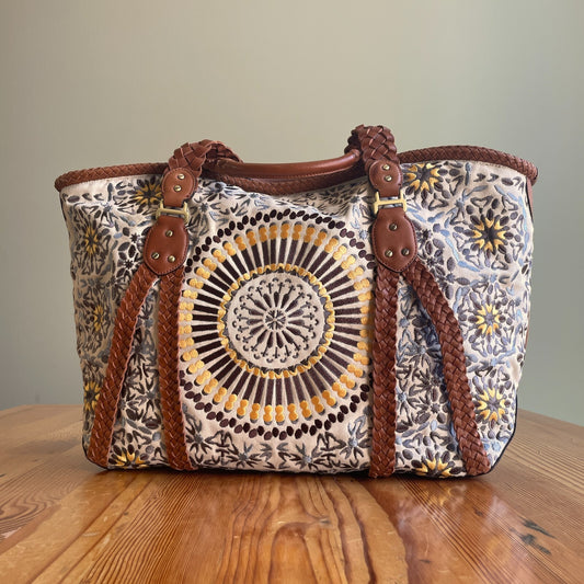 Cole Haan Embroidered Sierra Extra Large Carryall Braided Leather Bag 0523RG