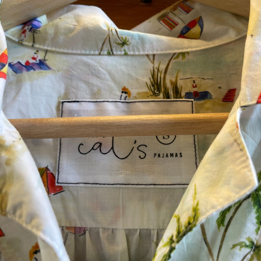 S - The Cat's Pajamas White Palm Tree Beach Umbrella Short Shirt Set 0617RF