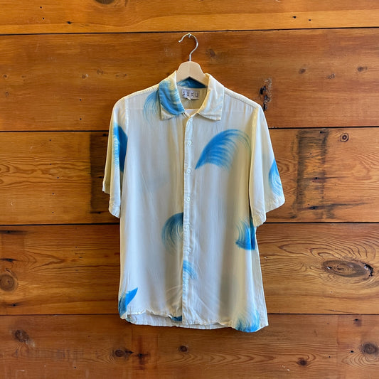 0 - SUKU Cream Wave Print Short Sleeve Button Front Shirt Top 0617RF