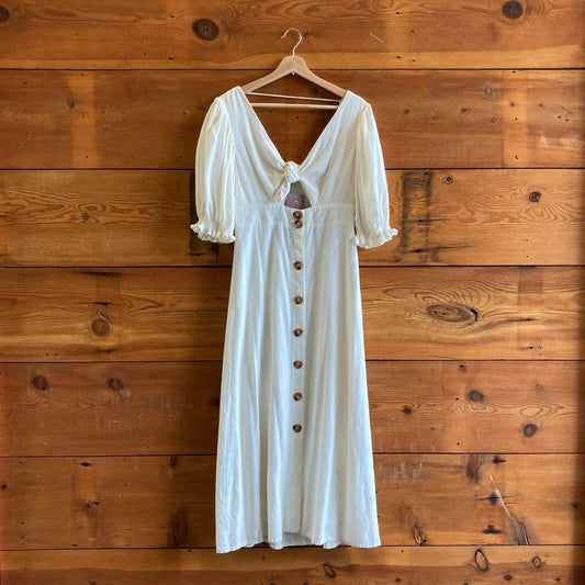 P / XS - Farm Rio NEW White Button Front Puff Sleeve Midi Dress 0715DP