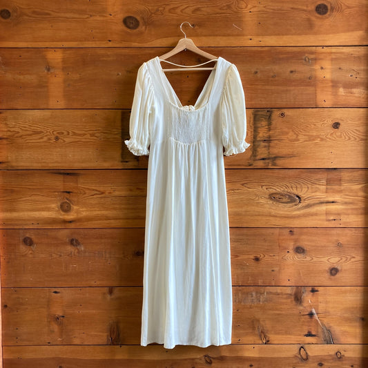 P / XS - Farm Rio NEW White Button Front Puff Sleeve Midi Dress 0715DP