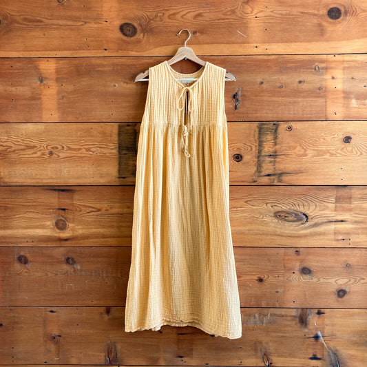 M - Daughters of India Orange Gauze Cotton Sleeveless V-Neck Maxi Dress 0425NK