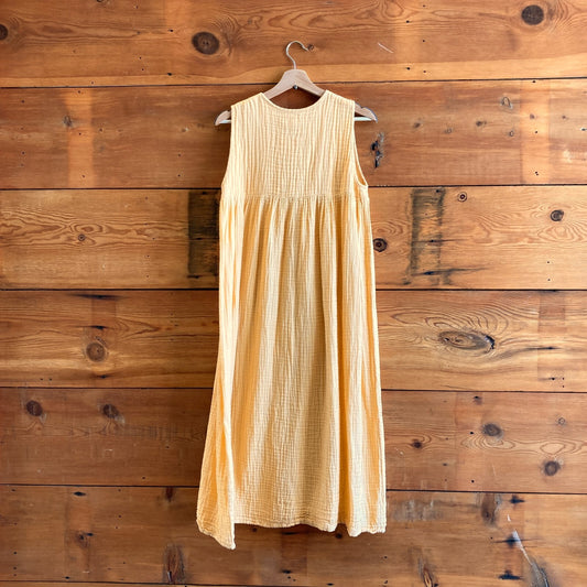 M - Daughters of India Orange Gauze Cotton Sleeveless V-Neck Maxi Dress 0425NK
