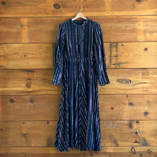 S - Farm Rio Black Metallic Lurex Striped Long Sleeve Dress 1114LH