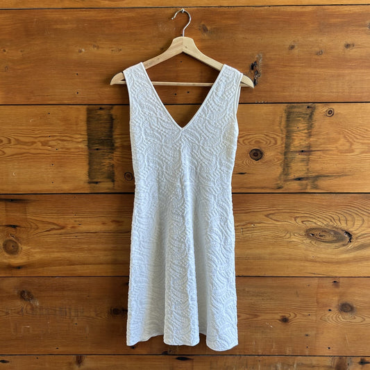 42 / L- M Missoni White Textured Cotton Sleeveless Stretch Fit Midi Dress 0705RD