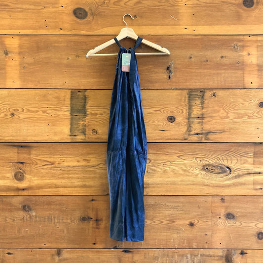 L - Nili Lotan Navy Black Silky Printed Tie Neck Sleeveless Dress 0519NH
