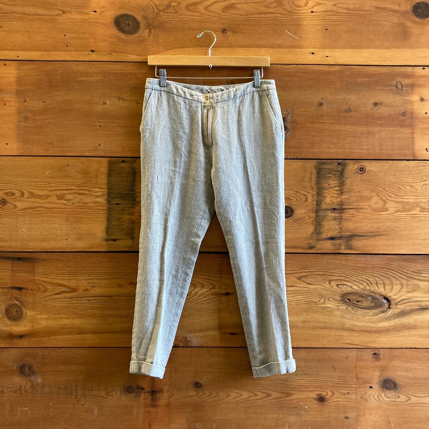 36 / 4 US - Manoush Tan Linen Slim Leg Cropped Cigarette Pants 0112LB
