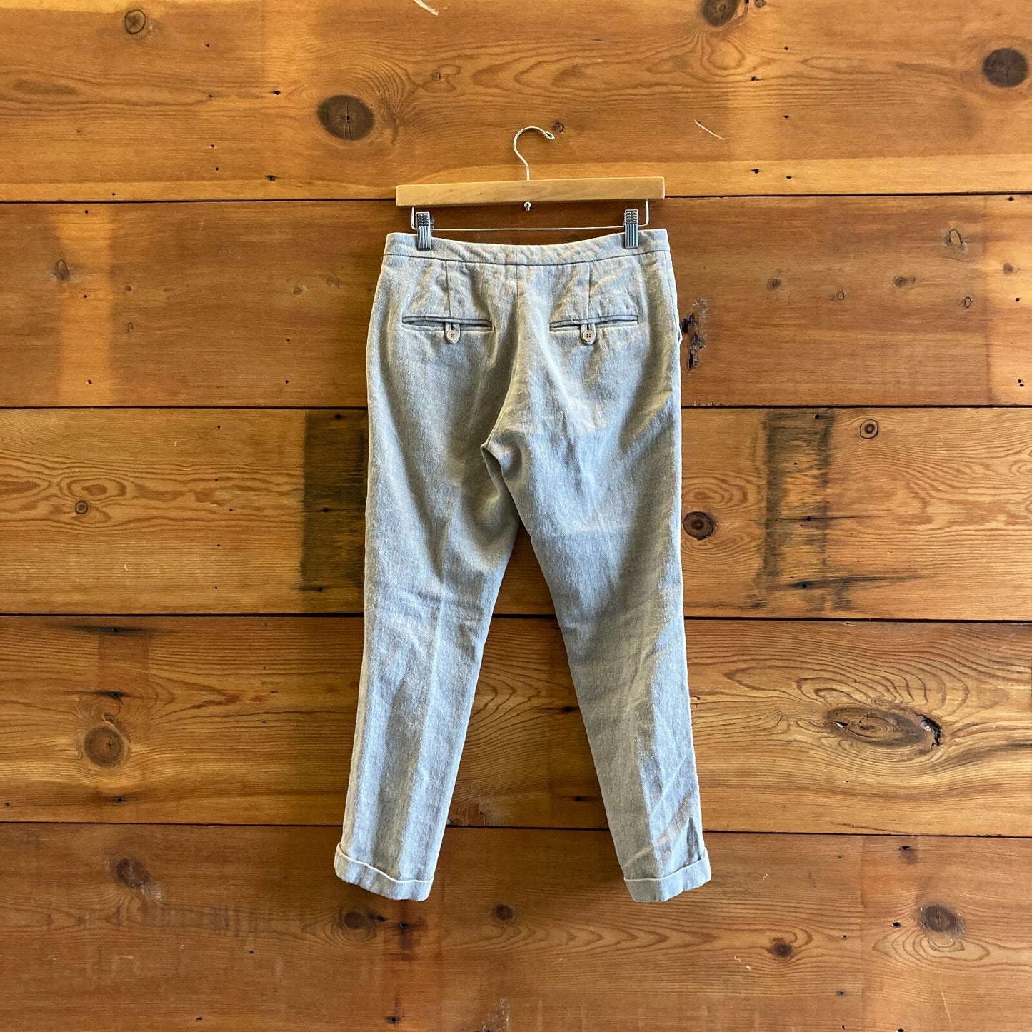 36 / 4 US - Manoush Tan Linen Slim Leg Cropped Cigarette Pants 0112LB
