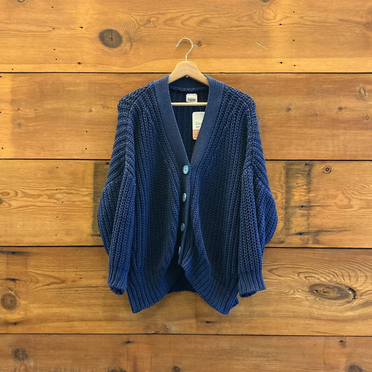 OS - Babaa Navy Thick Rib Cotton Button Up No18 Cardigan Sweater 0208KS