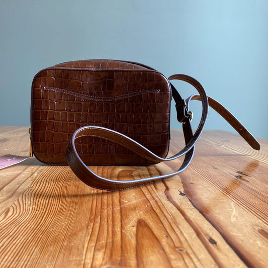 Cuyana Brown Embossed Leather Crossbody Bag Purse 0617RF