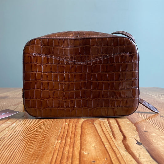 Cuyana Brown Embossed Leather Crossbody Bag Purse 0617RF