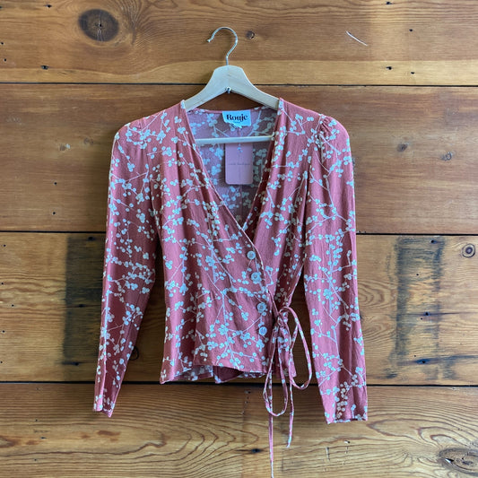 34 / XS - Rouje Paris Pink Print Wrap Midi Skirt & 3/4 Sleeve Shirt Set 0824PT