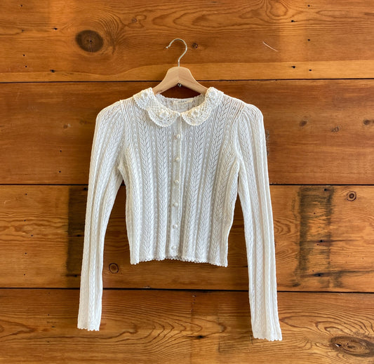 XS - Doen $358 Pale Lily White Cotton Knit Martina Cardigan Sweater 0824PT