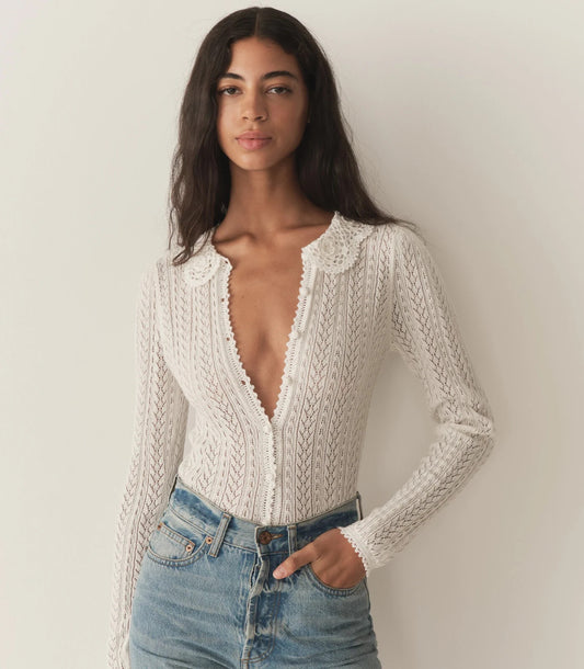 XS - Doen $358 Pale Lily White Cotton Knit Martina Cardigan Sweater 0824PT