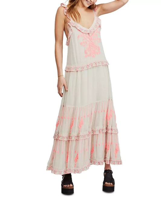 M - Free People $350 Ethereal Coralie Combo Embroidered Maxi Dress NEW 0102AV
