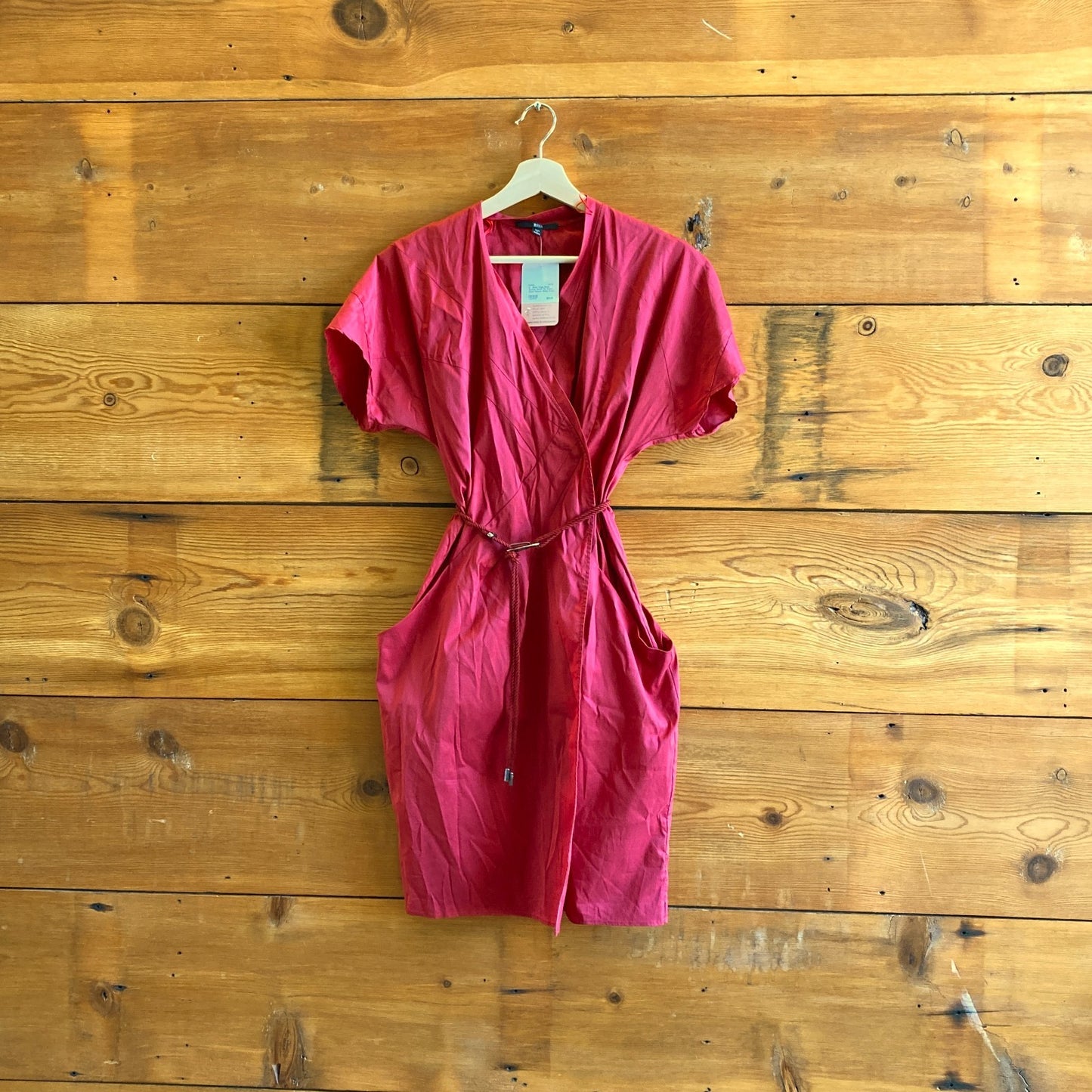 4 - Boss Hugo Boss Cotton Blend Tie Waist Short Sleeve Wrap Dress 0521MD