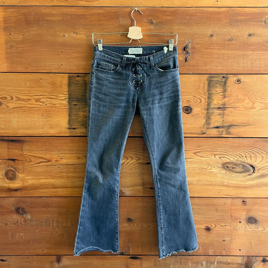 25 - Nili Lotan Black Wash Lace Up Vianca Raw Hem Kick Flare Jeans 0224DM