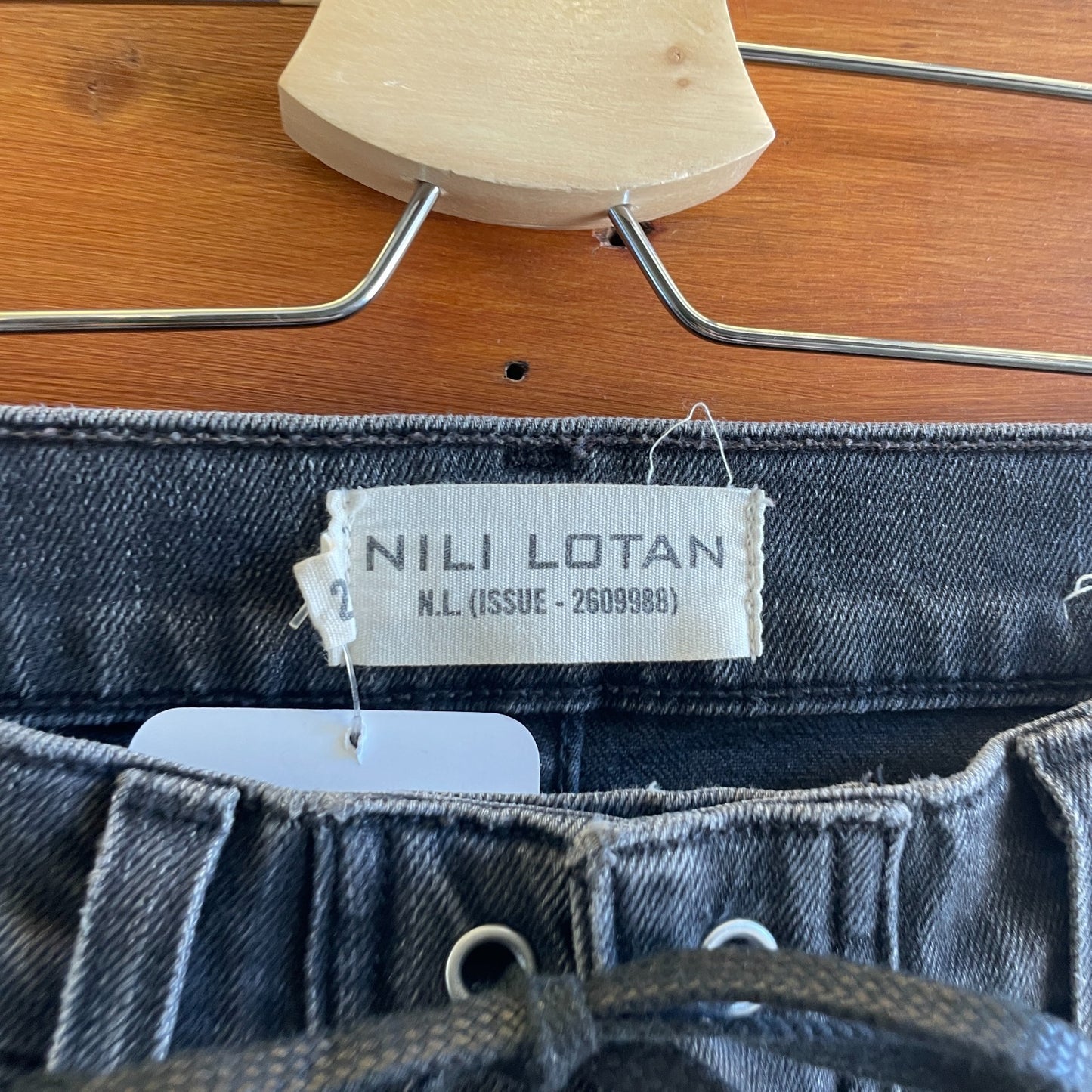 25 - Nili Lotan Black Wash Lace Up Vianca Raw Hem Kick Flare Jeans 0224DM
