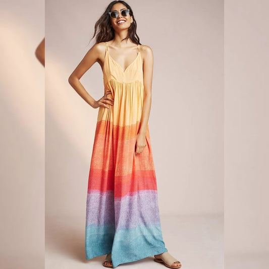 S - Anthropologie x Carla Weeks Rainbow Lightweight Maxi Dress 0416LB