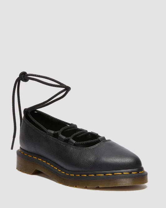 9 - Dr. Martens Black Leather Elphie II Virginia Leather Flats Shoes 1106KL