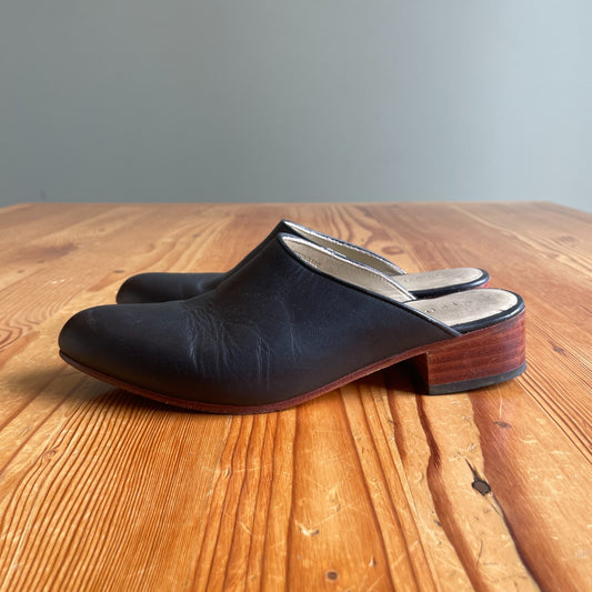 7 - Nisolo Black Leather Mariella Mule Slip On Block Heel Shoes 0617RF