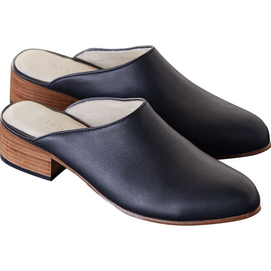7 - Nisolo Black Leather Mariella Mule Slip On Block Heel Shoes 0617RF