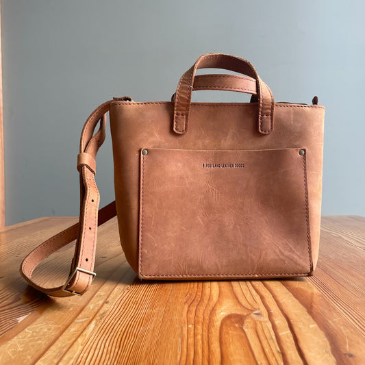 Portland Leather Goods Brown Zip Top Crossbody Double Handle Bag 0701JB