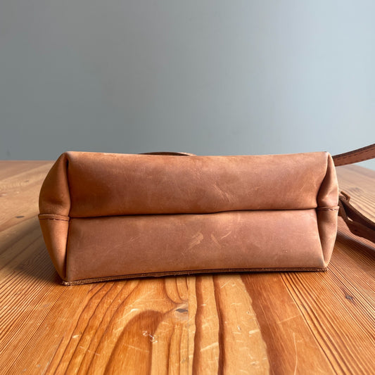 Portland Leather Goods Brown Zip Top Crossbody Double Handle Bag 0701JB
