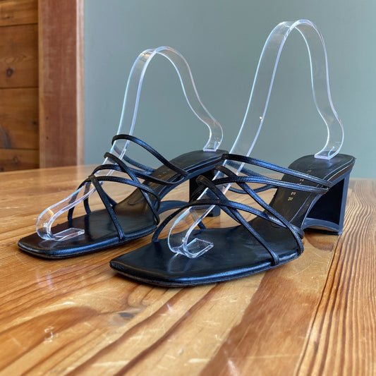 8.5 - Richard Tyler Black Unique Heel Strappy Vintage 90s Sandals 0227LS