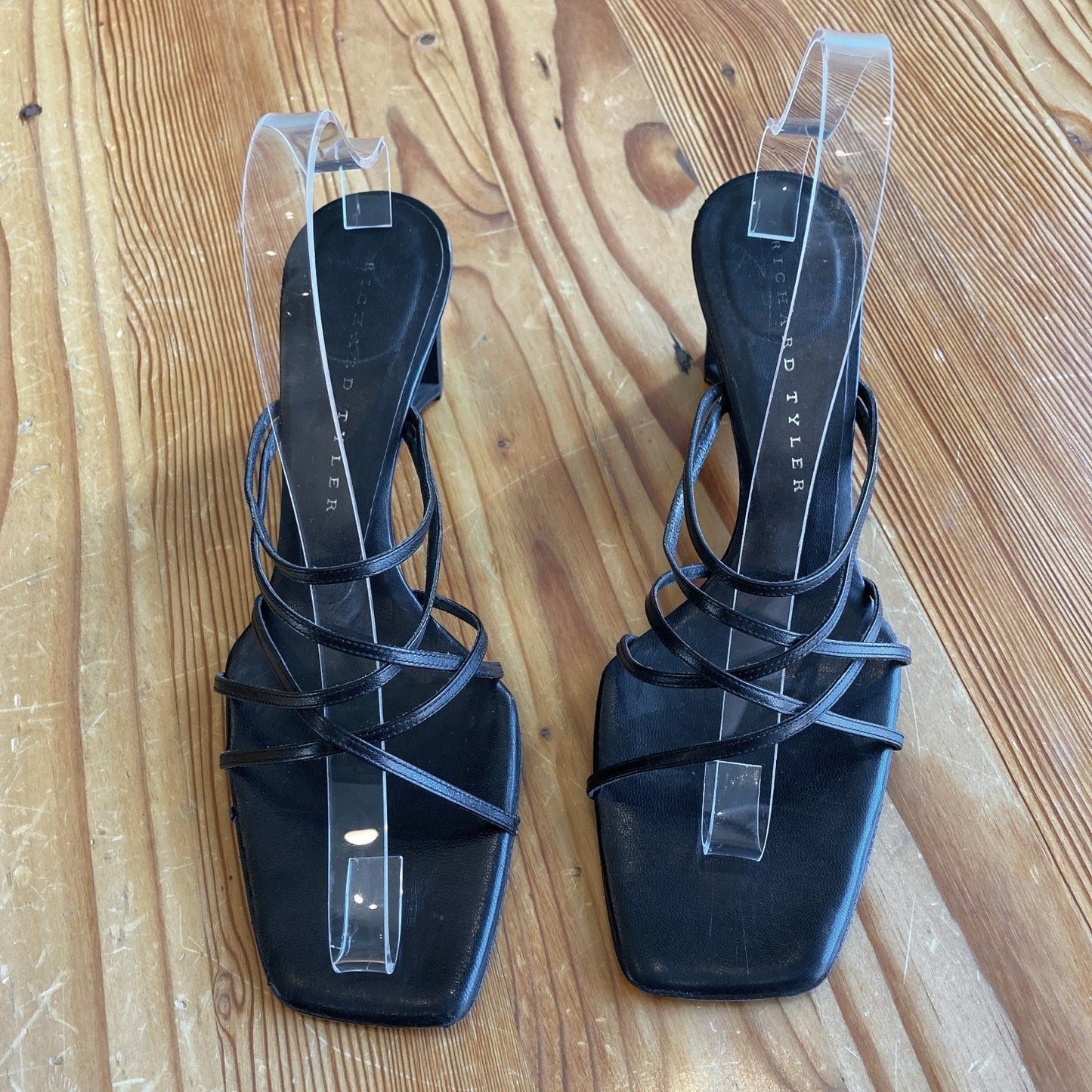 8.5 - Richard Tyler Black Unique Heel Strappy Vintage 90s Sandals 0227LS