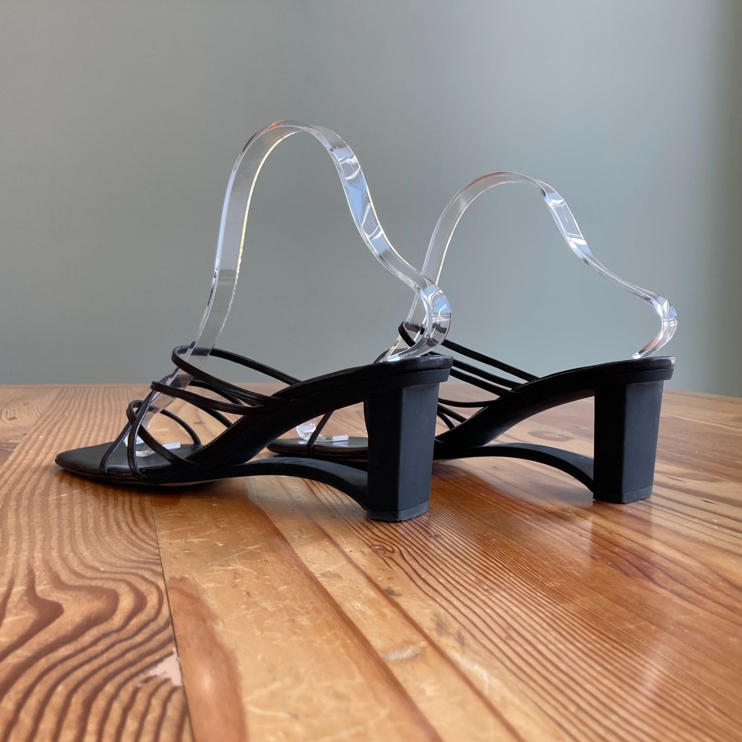 8.5 - Richard Tyler Black Unique Heel Strappy Vintage 90s Sandals 0227LS