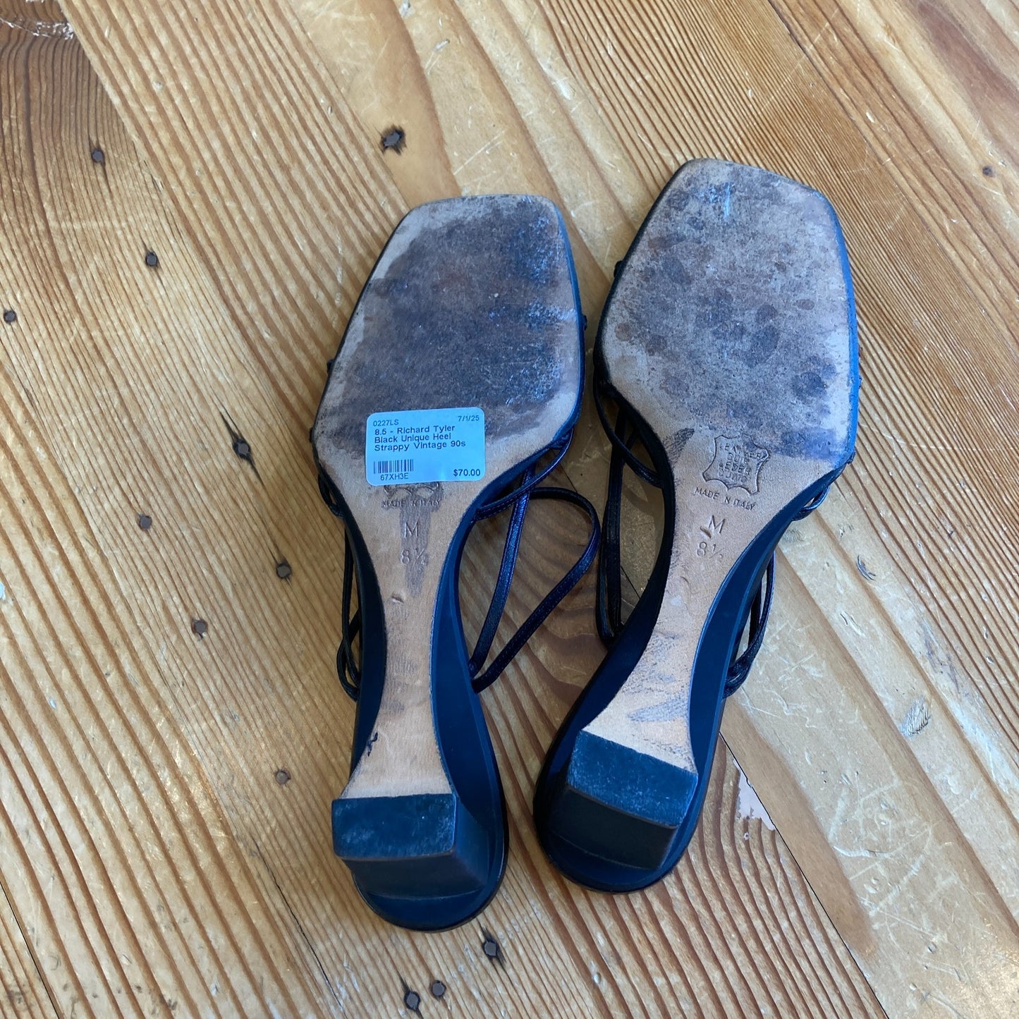 8.5 - Richard Tyler Black Unique Heel Strappy Vintage 90s Sandals 0227LS