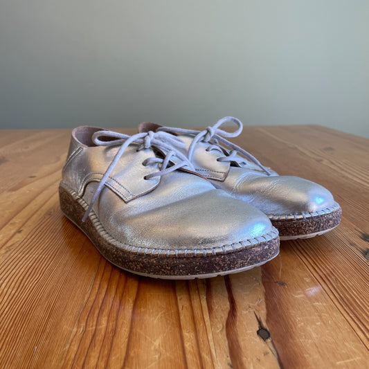38 / 7.5-8 - Birkenstock Silver Gary Soft Suede Lace Up Oxford Shoes 0125AL