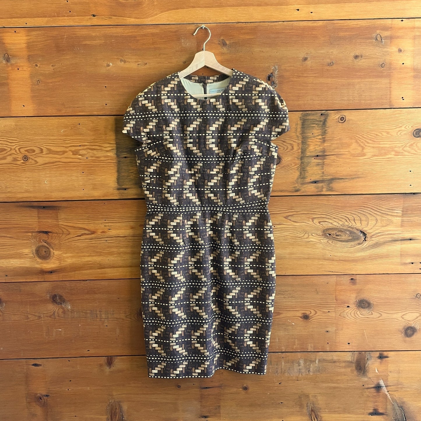 10 - Carolina Herrera Brown Geometric Printed Cotton Sheath Dress 1130TS