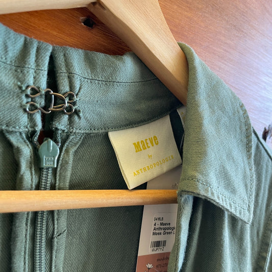 4 - Maeve Anthropologie $148 Moss Green Linen Short Sleeve Romper NEW 0416LB